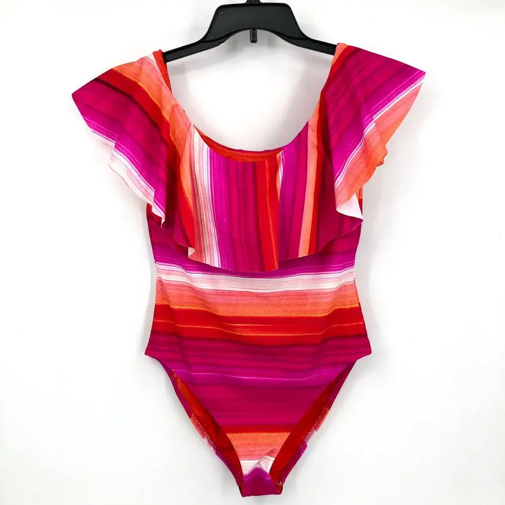TRINA TURK Womens Solstice One Piece Swimsuit Size 10 Pink Off The Shoulder NWT